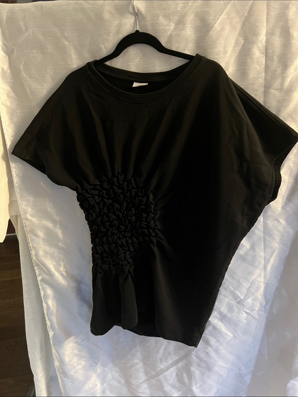 Dries Van Noten Black Textured-Detail Midi Dress French terry XS. Oversized